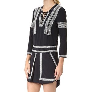 Veronica Beard Ignacio Embroidered Black Long Sleeve Boho Coastal Silk Dress 4